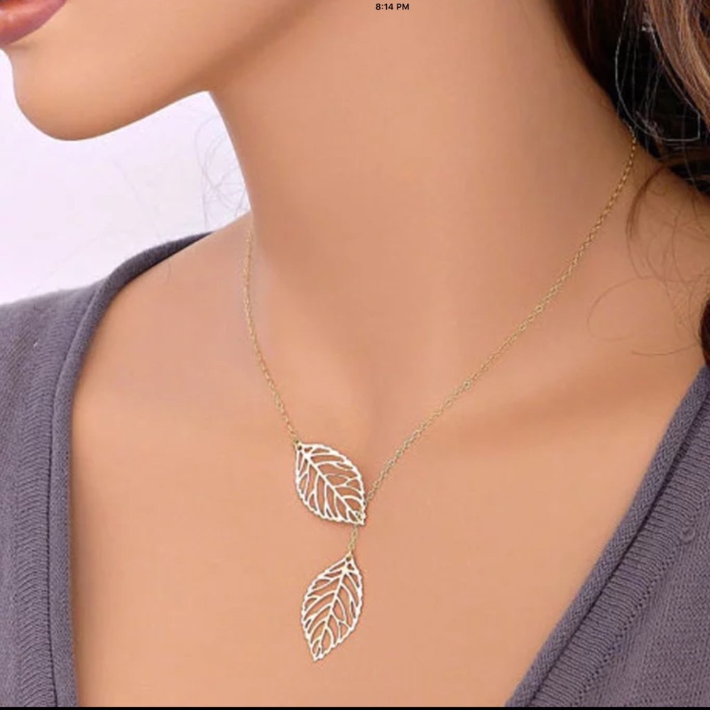 Silver Double Leaf Slider Necklace - Picture 1 of 4